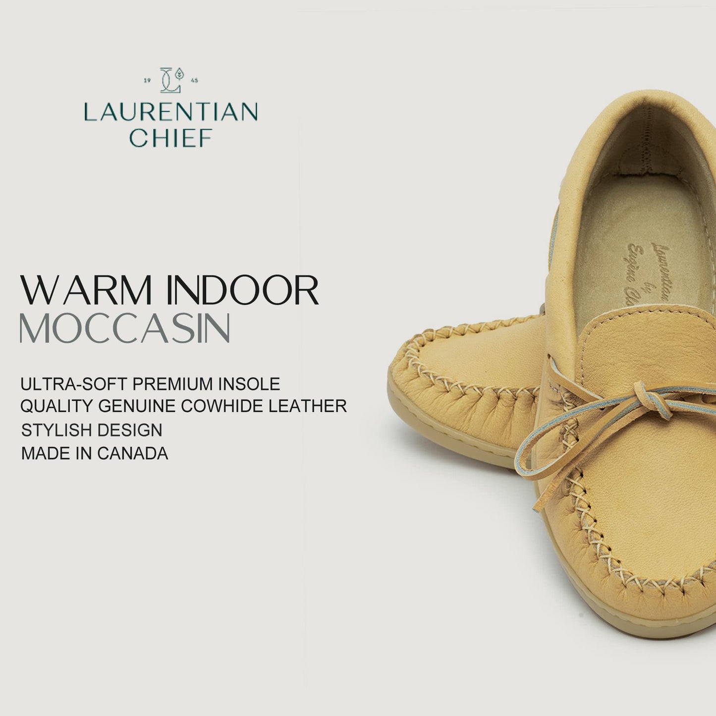 Laurentian Chief Moccasins with 8-Hole Collar for Ladies – Stylish and Comfortable House Slippers with Natural Rubber Sole – Leather Indoor & Outdoor Slippers (Natural Ladies - Indoor & Outdoor, 6)