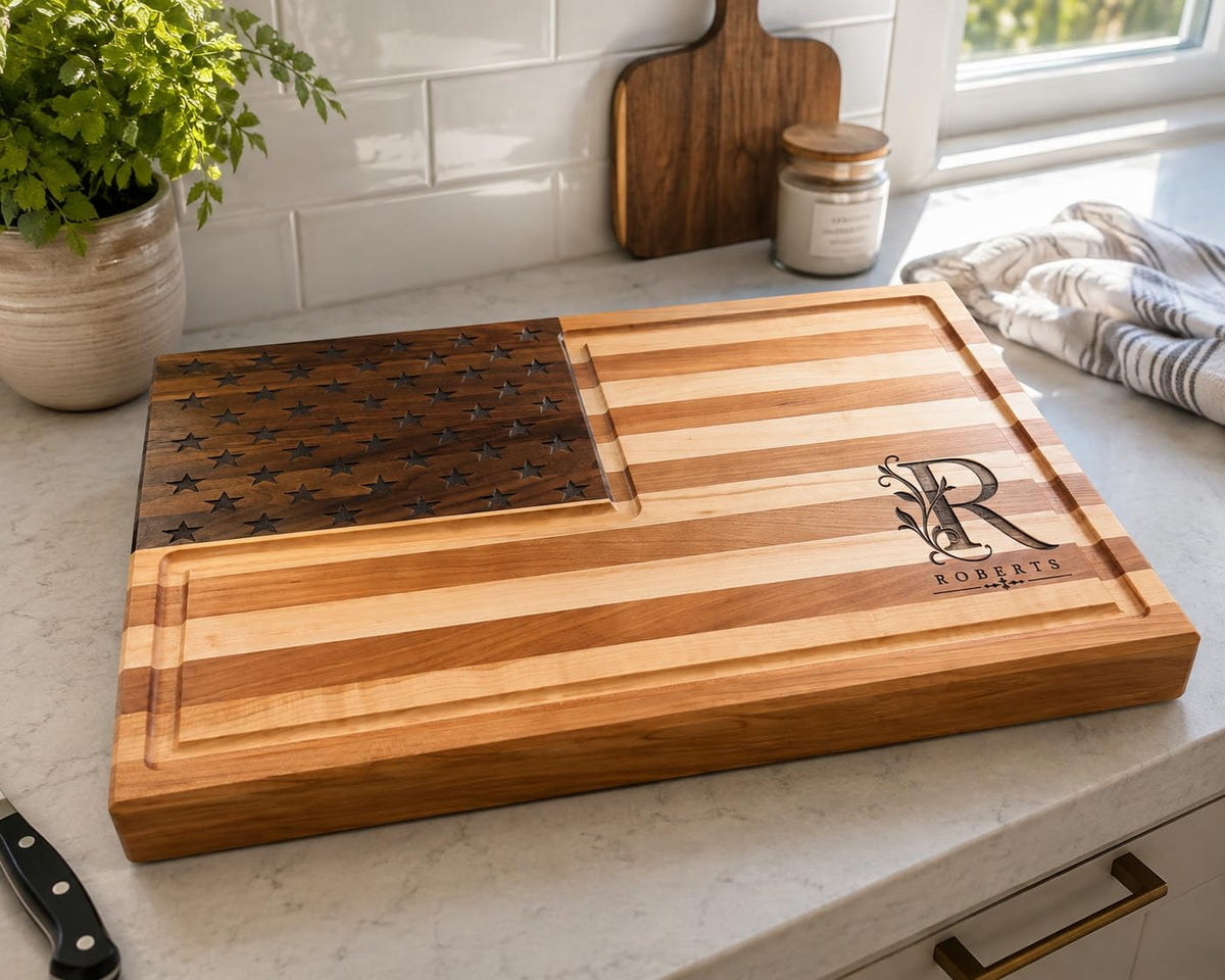 Personalized American Flag Cutting Board
