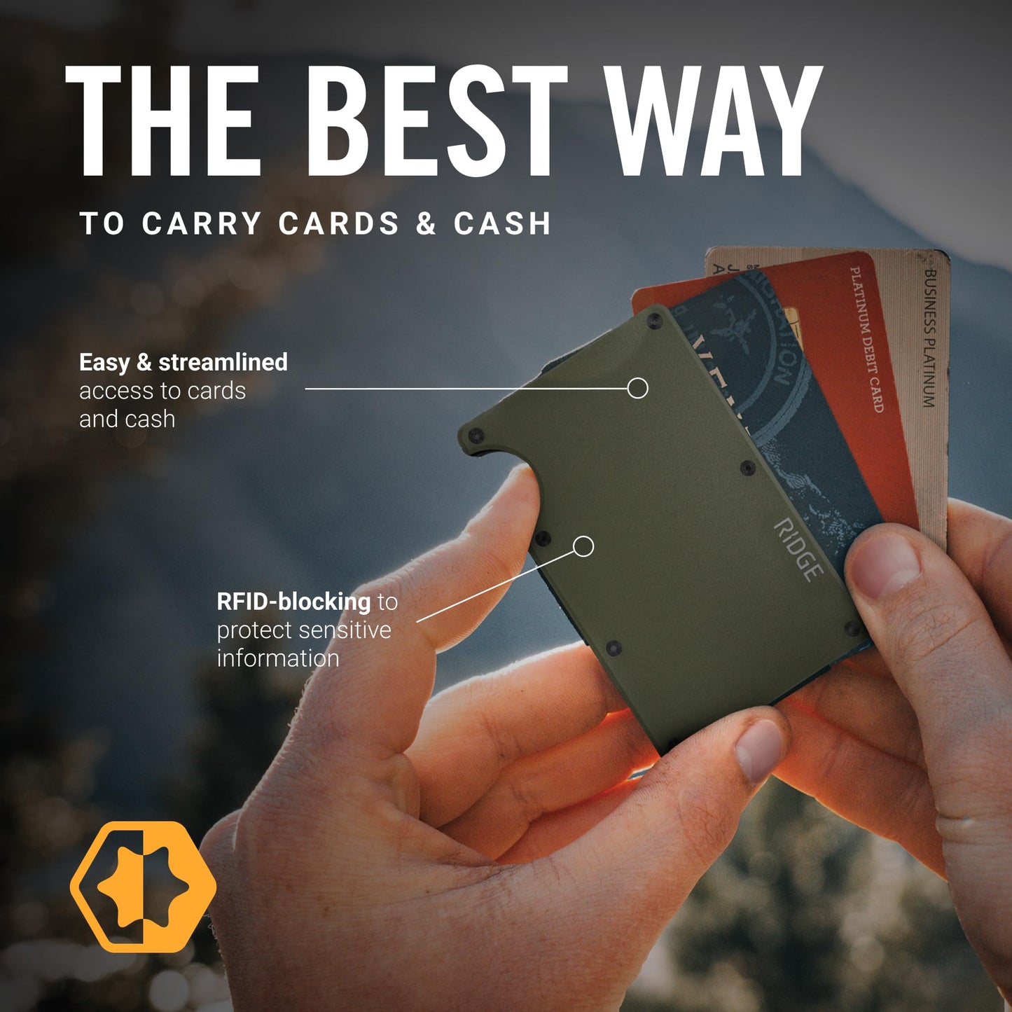 The Ridge Wallets for Men - Slim Minimalist, Front Pocket, RFID Wallet - Card Holder Wallets (Matte Olive)