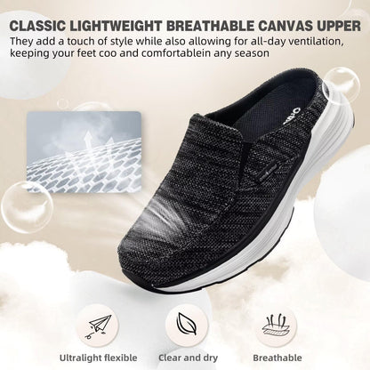 Women's Orthopedic Slip On Slippers Shoes: Comfortable Womens Slip-On for Flat Feet, Light-Weight Slippers for Plantar Fasciitis Relief, Cushioned Rubber Sole Loafers for Comfy Working Black Size 9