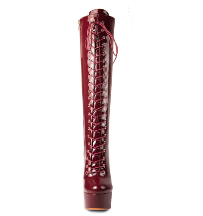 ANN CREEK 'Niwen' High Fashion Ultra High Stiletto Heels Platform Lace Up Boots Wine 9.5