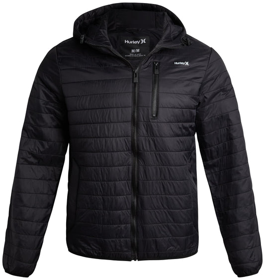 Hurley Men's Jacket - Balsam Lightweight Packable Puffer Coat - Weather Resistant Outerwear Windbreaker Coat for Men (M-XL), Size Medium, True Black