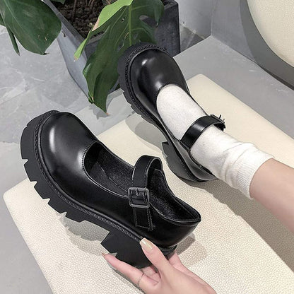 Women's Platform Mary Janes Chunky Heel Ankle Strap Uniform Dress Shoes Heeled Gothic Lolita Oxfords (7.5, Single Strap-Matt Black)