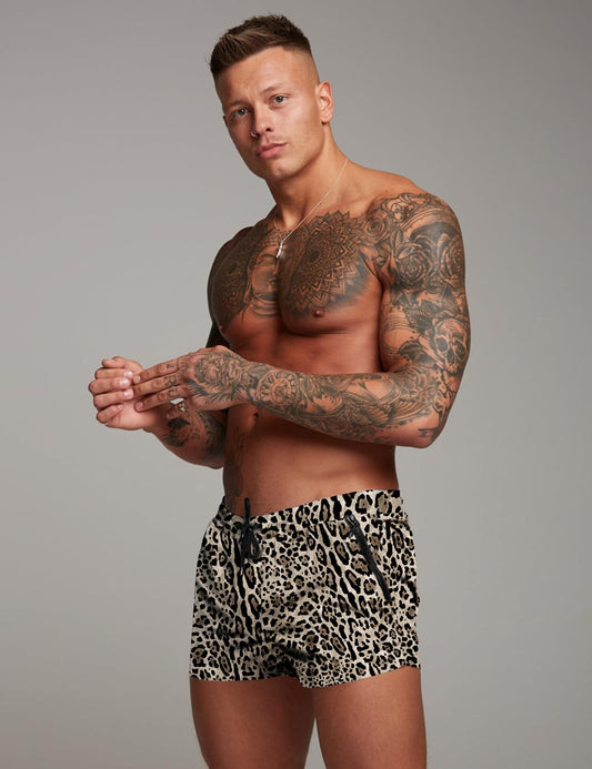 COOFANDY Men's Swim Trunk Quick Dry Swimwear Mesh Lining Bathing Suit Swimsuit Board Beach Sport Short Leopard Print/XXL