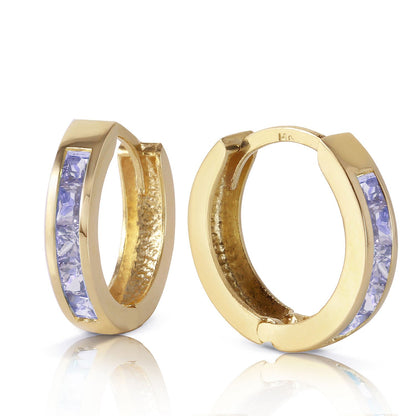 14k Solid Yellow Gold Huggie Hoop Wrap Cuffs Earrings with Stunning 0.95 CTW Princess Cut 10 pieces Natural Tanzanites - Perfect for Petite Ears Anniversary Birthday December Birthstone