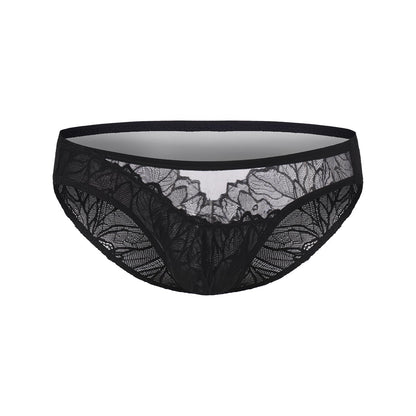 BSZN Men's Sexy Briefs, Black Mesh Lace Neutral Plant Vein Low Rise Ruched Back Sheer Semi Transparent Sexy Lingerie from L-Lace Imprint Collection