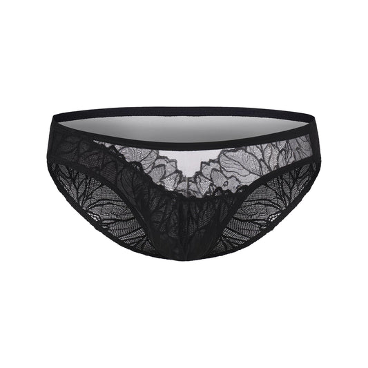 BSZN Men's Sexy Briefs, Black Mesh Lace Neutral Plant Vein Low Rise Ruched Back Sheer Semi Transparent Sexy Lingerie from L-Lace Imprint Collection