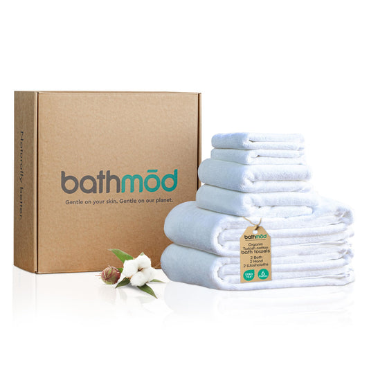 Luxury Bath Towel Set - 6 Pieces, Ultra Plush, GOTS Certified Organic - 2 Bath, 2 Hand, 2 Washcloths - Turkish Cotton Towels, Hotel Quality Towels, White Luxury Towel