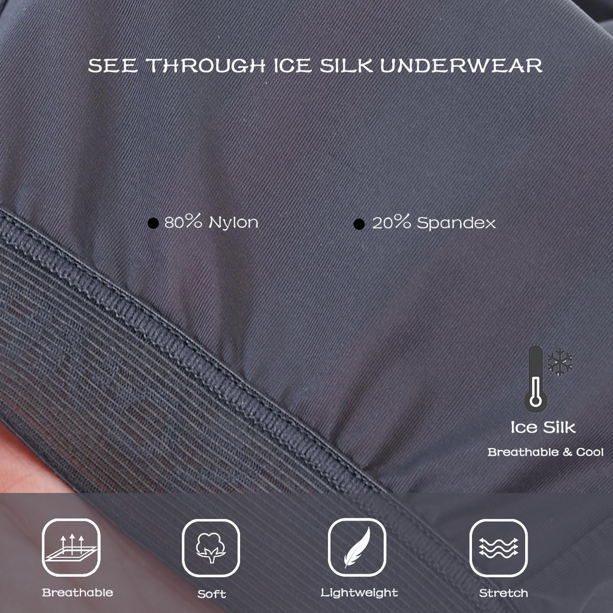 ZONBAILON 3 Pack Sexy Underwear for Men Ice Silk See Through Thin Breathable Trunks 3XL