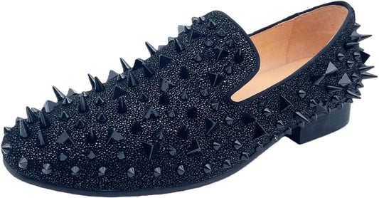 Justar Men's Leather Loafers Spikes Slippers Dress Shoes Slip-on Flats Party Shoes Black Gold (13, Black)