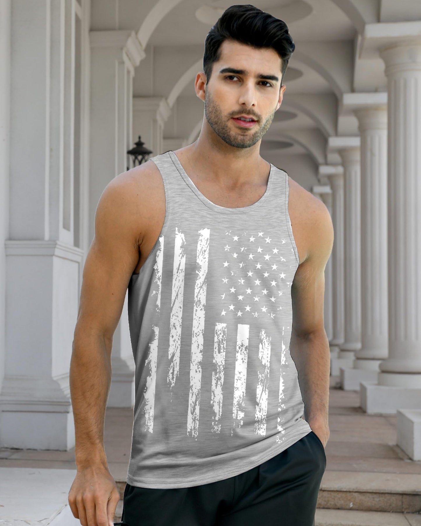 Mens Tank Tops America Flag 4th of July Realistic Sleeveless Tees Underwaist Gym Workout Sports Undershirts Tops L