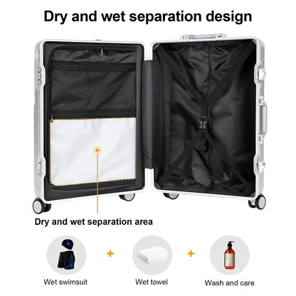 2-Piece Hardshell Zipperless Luggage Set, 20/26" Aluminum Frame Hardshell Spinner Luggage, Airline Approved Carry-On Luggage, TSA Lock, 360° Quiet Wheels With Cup Holder (silver)