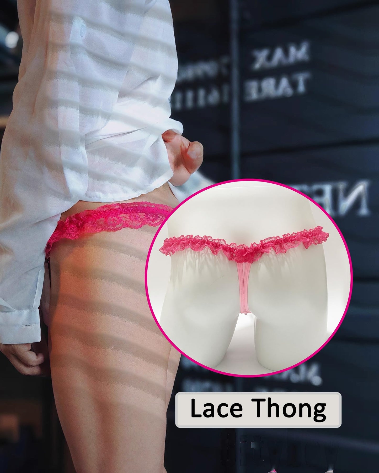 Mens Pink Lace Frilly Thong Underwear, Sissy Pouch Panties Sexy Lingerie For Crossdressing Femboy (US, Alpha, One Size, Regular, Regular, Pink)