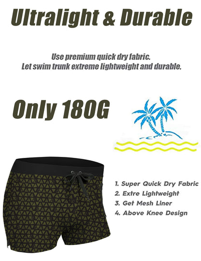 COOFANDY Mens Quick Dry Lightweight Square Leg Cut Trunks Swimwear, Medium, Army Green and Black Triangle