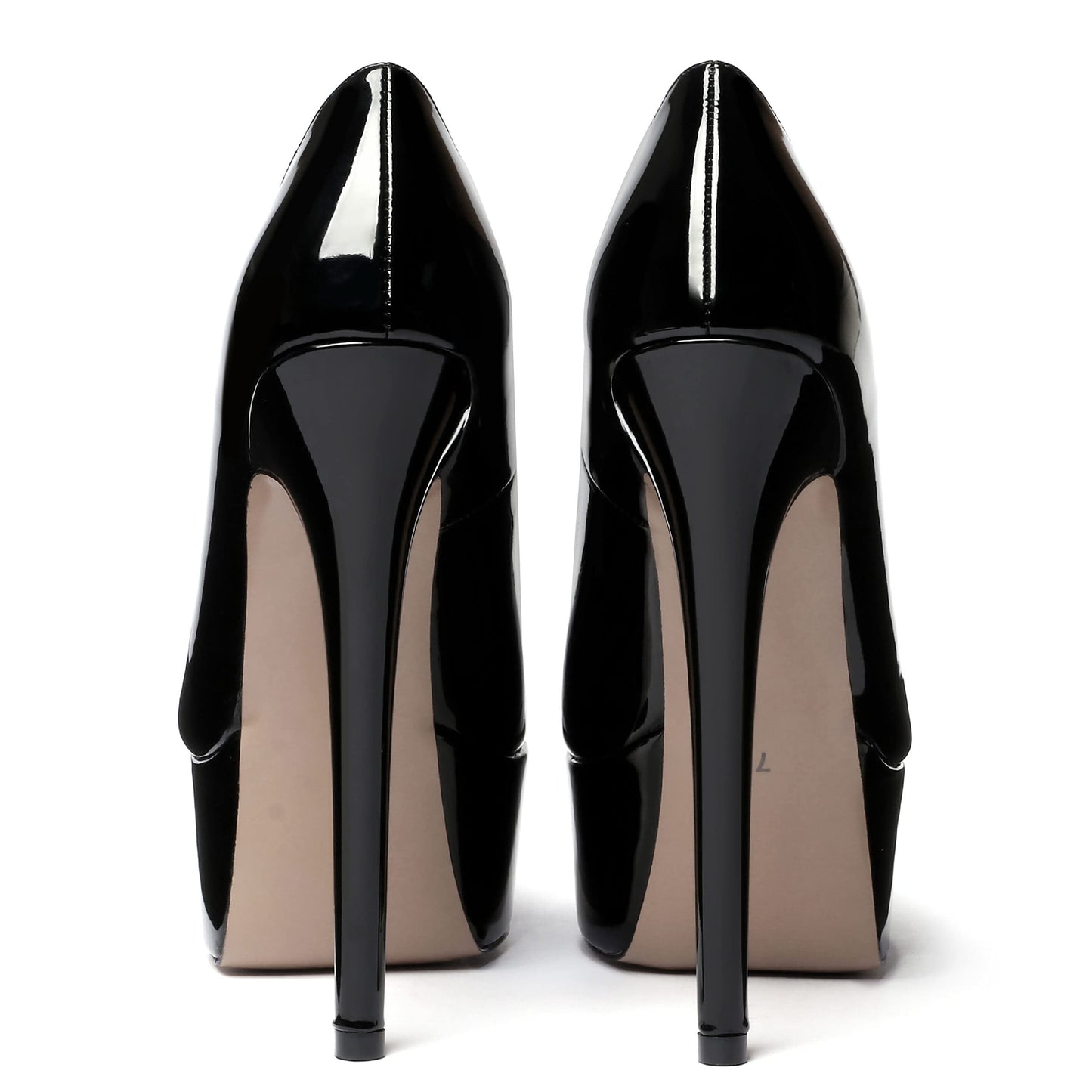 MODENCOCO Women's Black Patent Stiletto Slip On Round Toe 6 Inch High Heel Pumps Night Club Dress Shoes Size 8 - Zapatos de Tacon para Niñas
