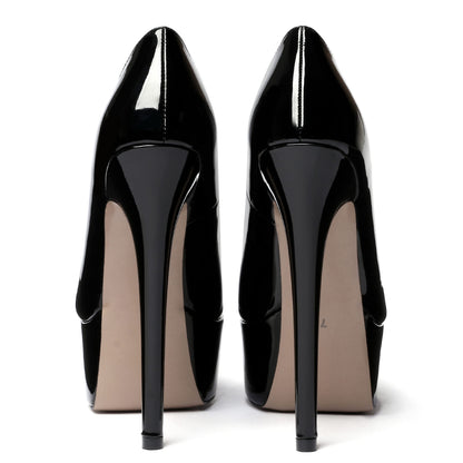 MODENCOCO Women's Black Patent Stiletto Slip On Round Toe 6 Inch High Heel Pumps Night Club Dress Shoes Size 8 - Zapatos de Tacon para Niñas