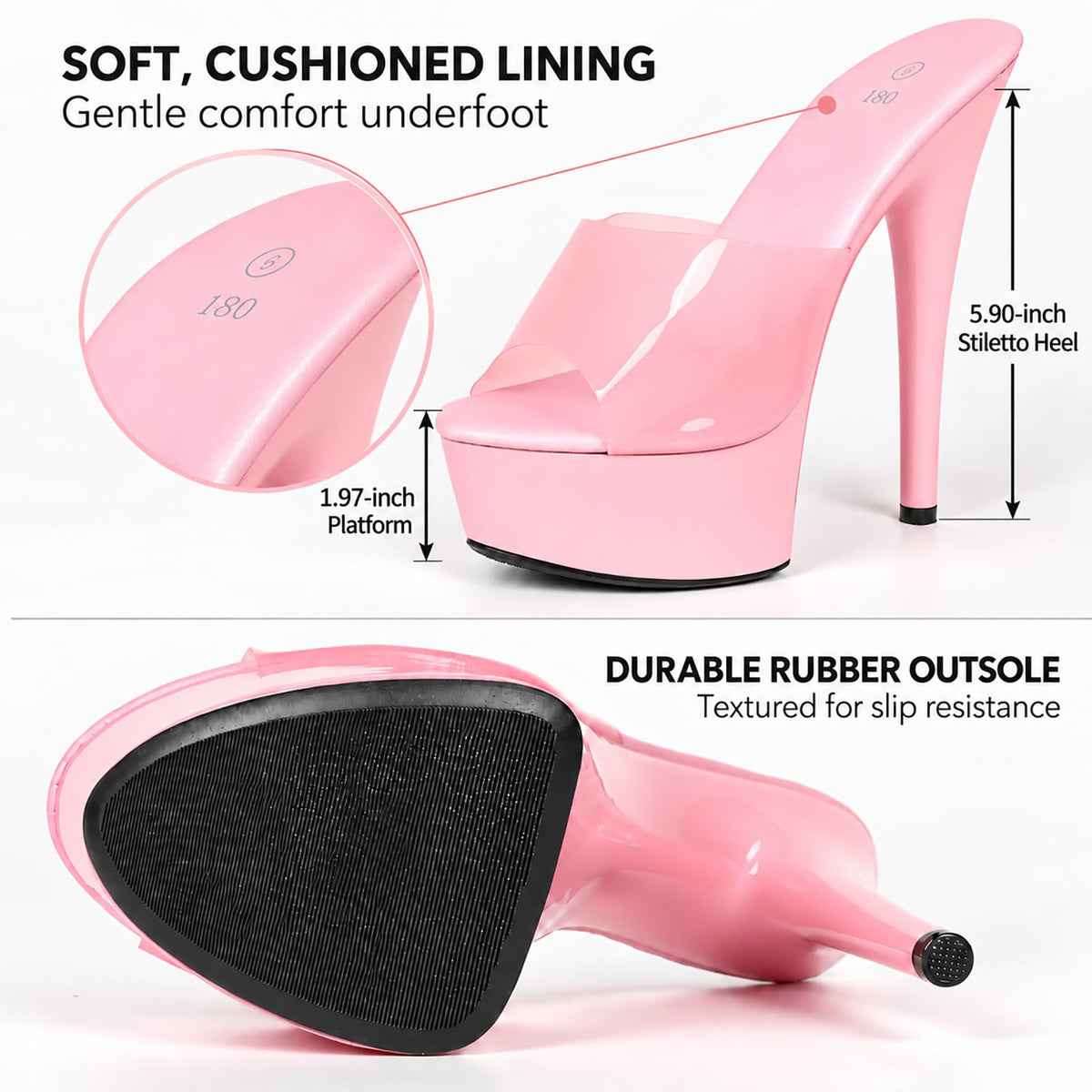 Sissy Crossdresser Clear Band Peep Toe Stiletto Prom Heels Sandals Sexy Transparent Straps Slip On Platform Super High Heeled Pole Dance Exotic Sandals Pumps Pink,