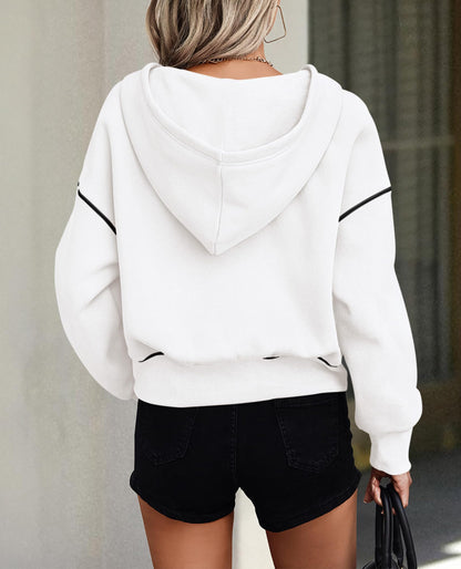 Women's Fall Half Zip Cropped Hoodie Sweatshirt White