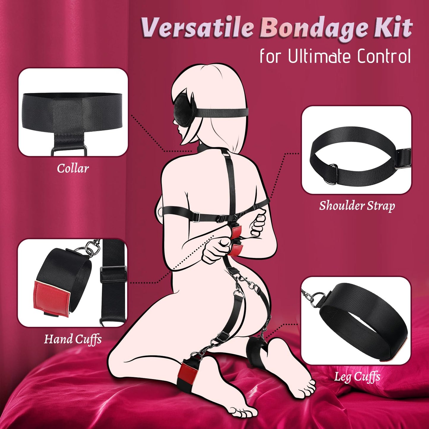 Sex Bondage Restraints Set, 8 Pcs Versatile BDSM Kit Couples Sex Toys with Adjustable Sex Straps Handcuffs Thigh/Ankle Cuffs & Blindfold, Bondage Gear & Accessories Adult Toys Sex Toy for Bed SM