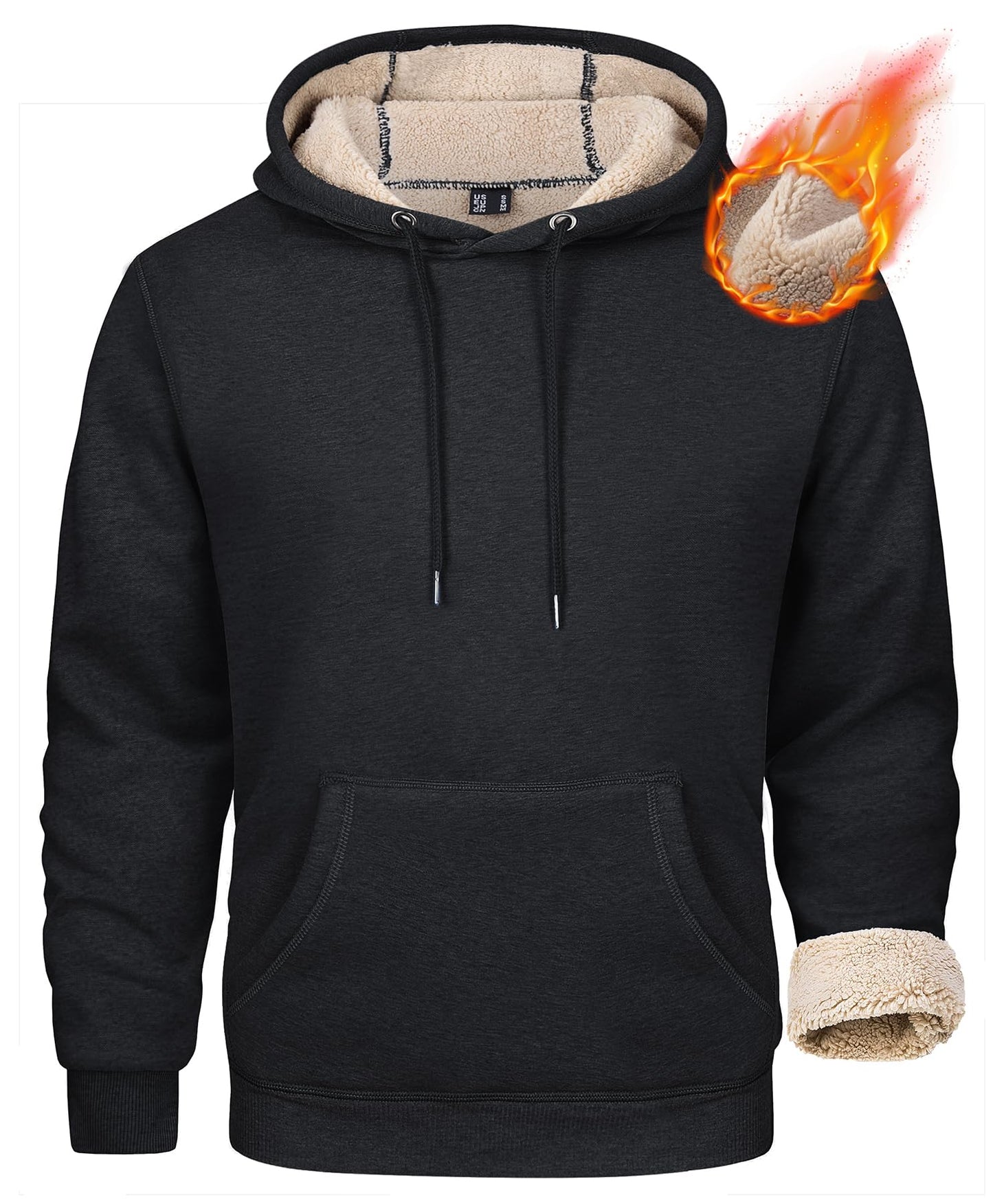 MAGCOMSEN Men's Hoodies Fleece Winter Warm Sherpa Athletic Work Heavy Thick Pullover Hoodie Sweatshirts Black