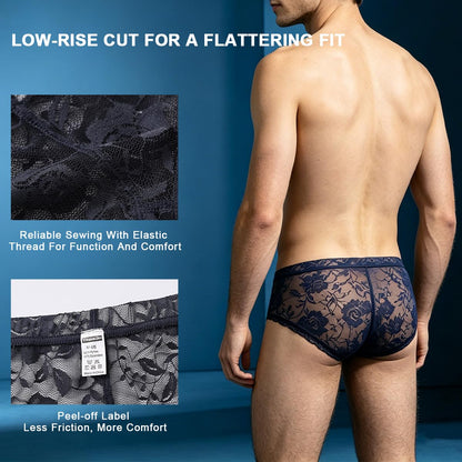 Men's Lace Bikini Briefs - Sheer Underwear Pouch Breathable Panties