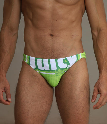 EASEJUICY Mens Swim Briefs Sexy Bikini Swimwear Digital Printing Letter Swimsuit Low Rise Drawstring with Liner (2113Juicy,L)