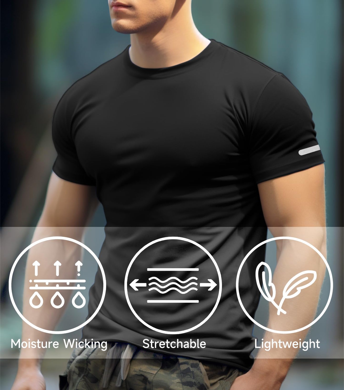 Men Workout Shirts Dry Fit Fitted (Black,L)