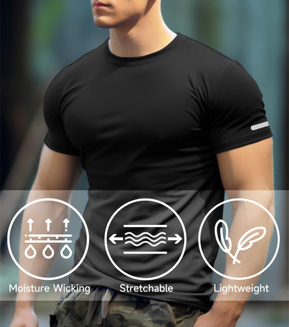 Men Workout Shirts Dry Fit Fitted (Black,L)