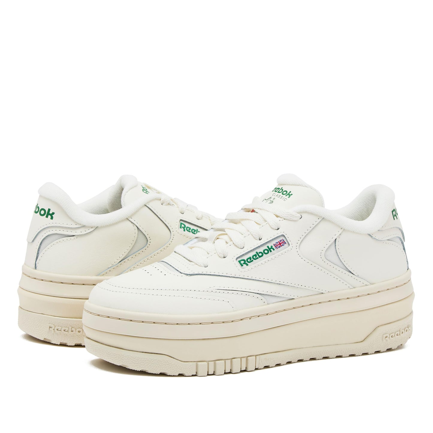 Reebok Club C Extra Platform Sneakers for Women, White Casual Tennis Women's Fashion Sneakers, Womens Shoes Size 5 to 11, Chalk/Chalk/Glen Green, 9.5 Medium