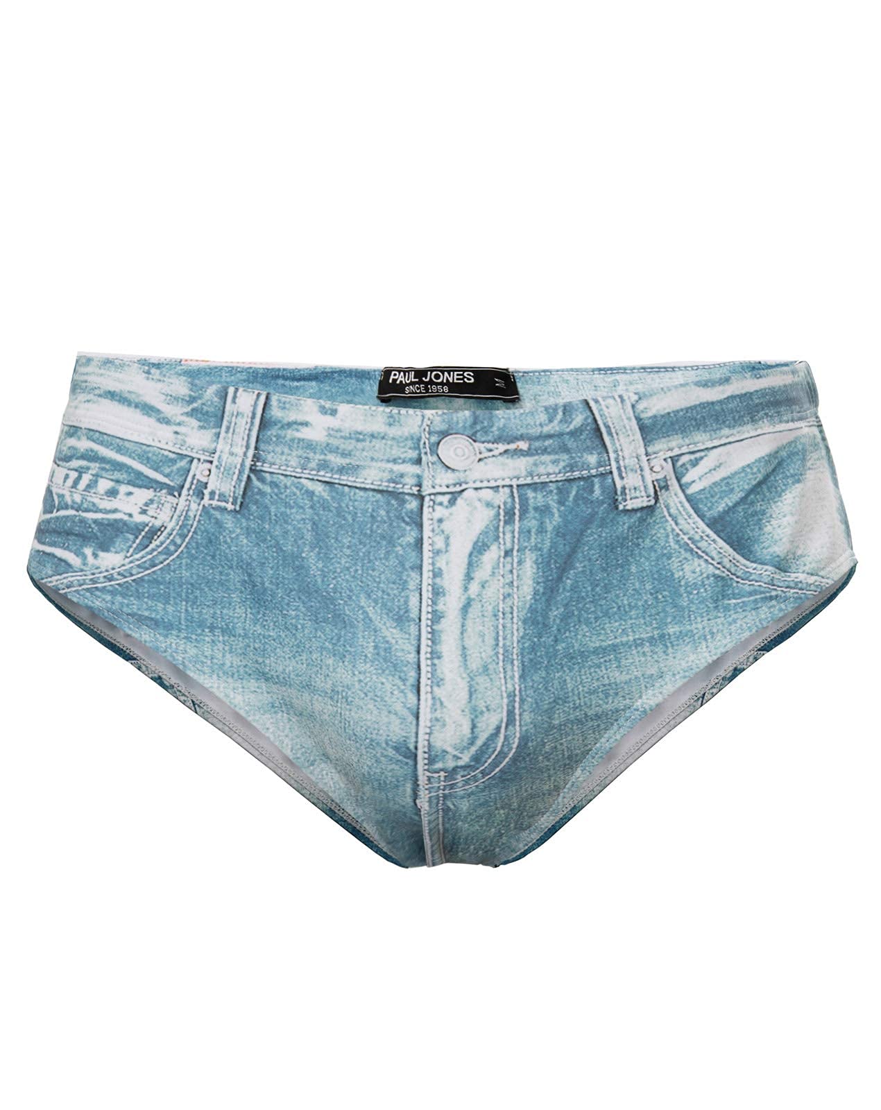 PJ PAUL JONES Men's Swimsuit Briefs Denim Print Swim Brief with Drawstring Waist Light Blue L
