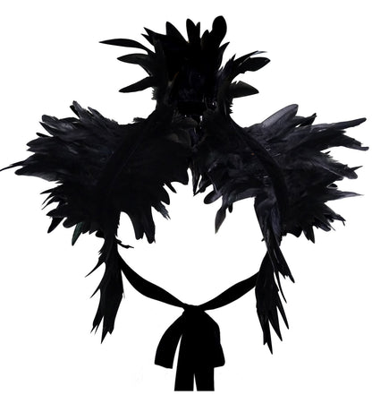 Victorian Real Natural Feather Shrug Shawl Shoulder Wrap Cape Gothic Collar (Black)