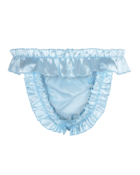 Satini Men's Satin Ruffle Bow Thong Sissy Knickers Briefs Jockstrap Panties (Baby Blue, XXL)
