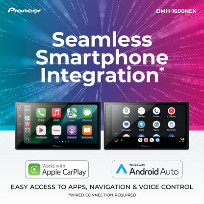 Pioneer DMH-1600NEX 6.8" Double-Din Digital Multimedia Receiver - Built in Bluetooth, Wired Apple CarPlay and Android Auto, Touchscreen, Rear Camera Input