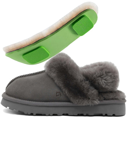 MelSyd Fuzzy House Slippers for Women: Genuine Australian Sheepskin - Secure Fit Footwear with Heel Straps - Cozy Slip On Slide in Winter Indoor/Outdoor - Gift for Birthday/Chritmas - Grey Size 8