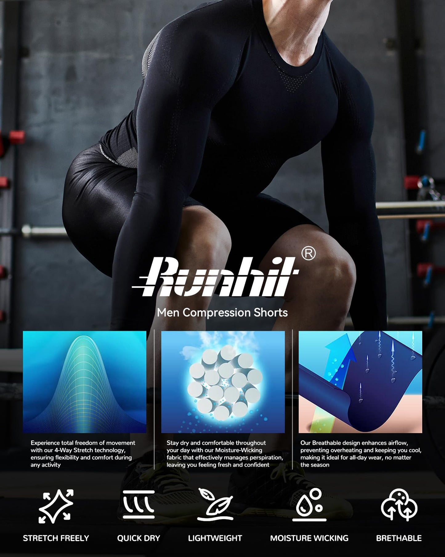 Runhit Mens Compression Shorts with Pocket, Spandex Athletic Workout Shorts, Performance Underwear Running 2 Pack White White S