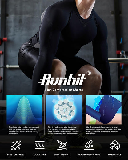 Runhit Mens Compression Shorts with Pocket, Spandex Athletic Workout Shorts, Performance Underwear Running 2 Pack White White S