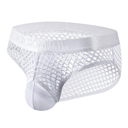 JOCKMAIL Men's Sexy Underwear Briefs Mesh Breathable Comfortable Low Rise Underwear for Men (US, Alpha, Medium, Regular, Regular, White)