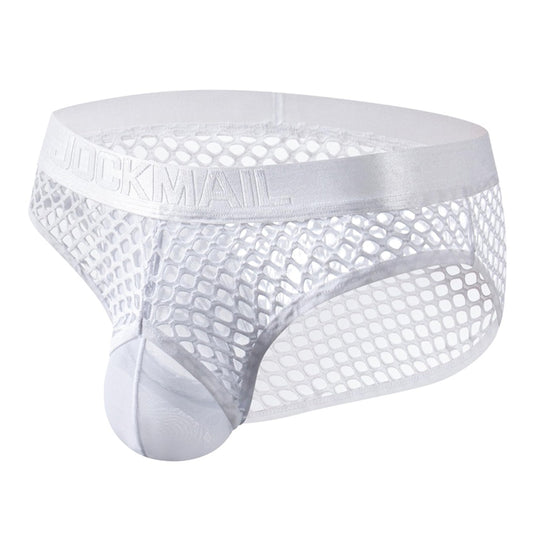 JOCKMAIL Men's Sexy Underwear Briefs Mesh Breathable Comfortable Low Rise Underwear for Men (US, Alpha, Medium, Regular, Regular, White)