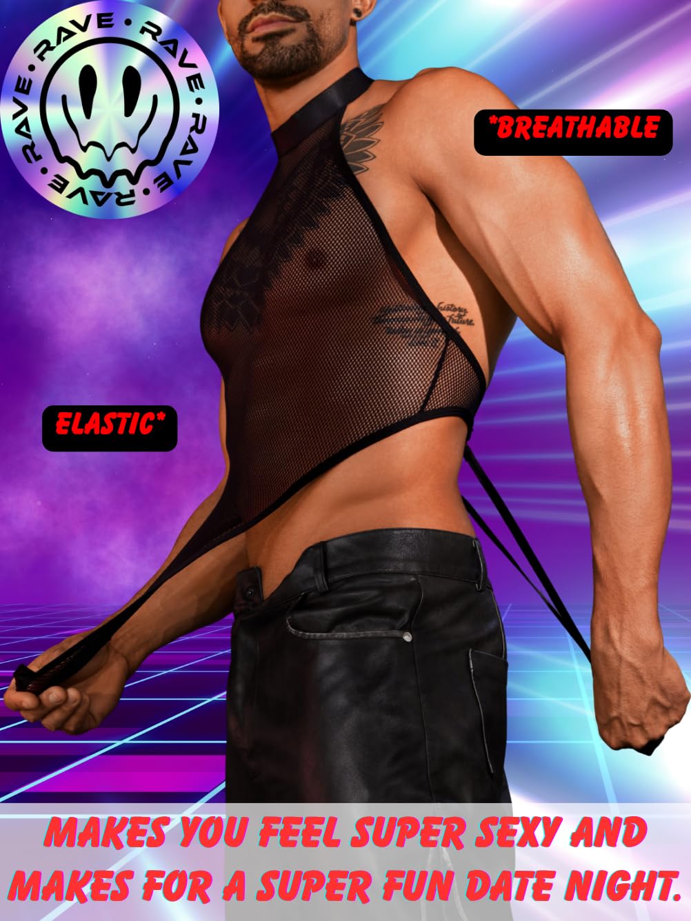 EHSUYAB Men Sexy Lingerie, Snap Crotch High Cut Fishnet Bodysuit, Sheer Mesh Sissy Clothes Gay Club, Party Dance Rave Outfits Black One Size