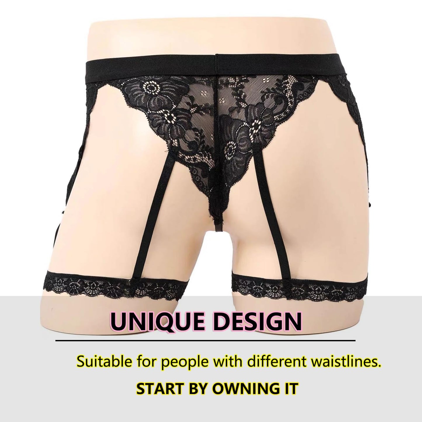 Men's Lace Underwear Sheer Pouch Garter Panties Crossdressing Sexy Gay Lingerie Sissy Underpants