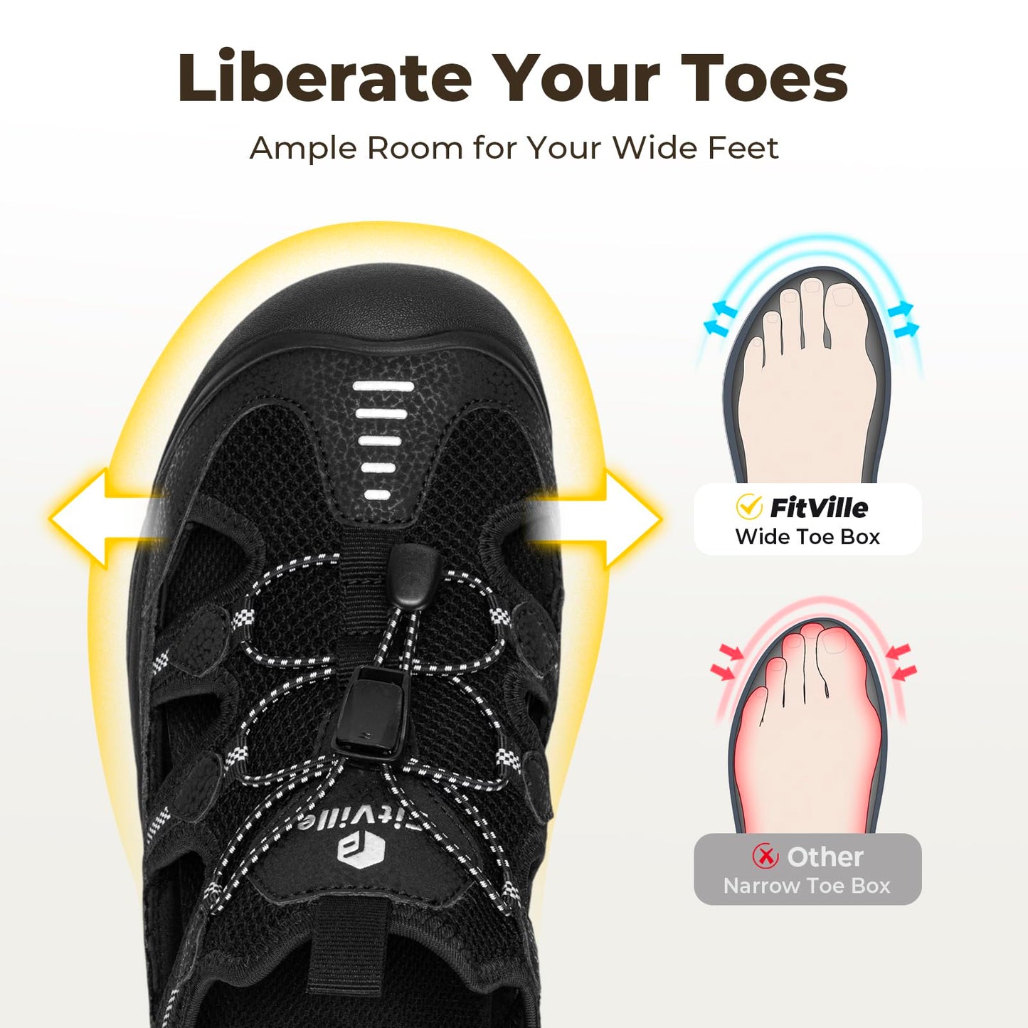 FitVille Men's Walking Sandals, Wide-Fit Closed Toe Hiking Sandals with Arch Support for Plantar Fasciitis, Quick-Adjust Straps & Non-Slip Sole Men Shoes for Summer Outdoor Casual Sports