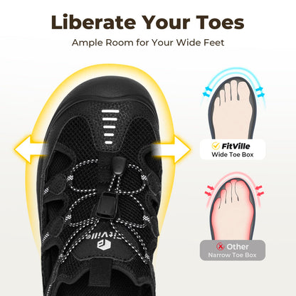 FitVille Men's Walking Sandals, Wide-Fit Closed Toe Hiking Sandals with Arch Support for Plantar Fasciitis, Quick-Adjust Straps & Non-Slip Sole Men Shoes for Summer Outdoor Casual Sports