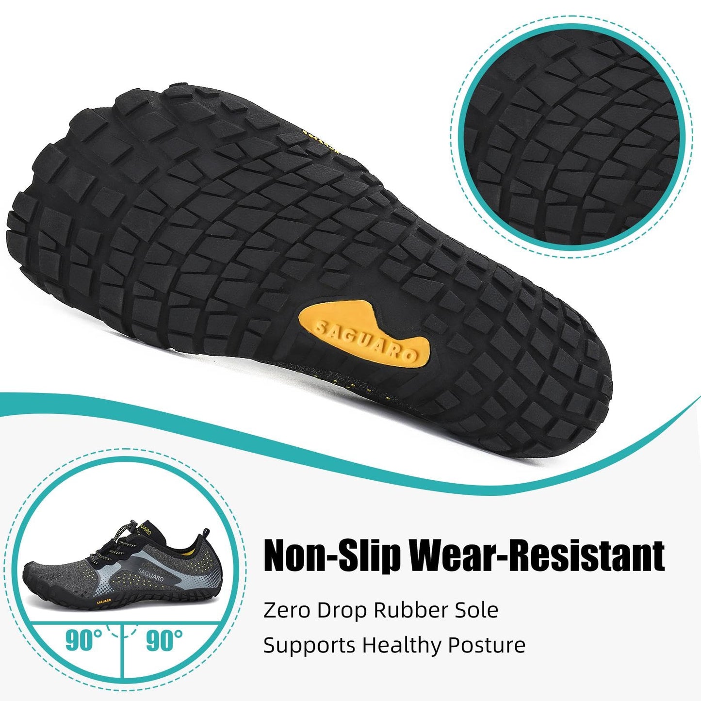 SAGUARO Barefoot Shoes Men Wide Toe Box Minimalist Trail Runner Sneakers Mens Fitness Gym Shoe FastⅠSize US 9.5 Women/7.5 Men Black