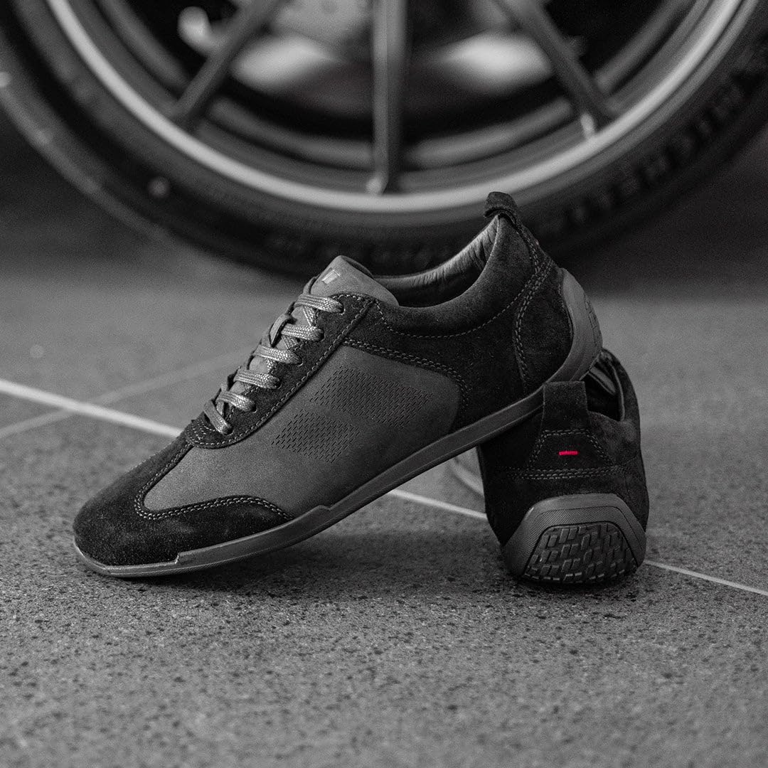 Piloti Icona Driving Shoes for Men, Italian Suede Performance Everyday Driving Sneakers for Men,Black/Red,10