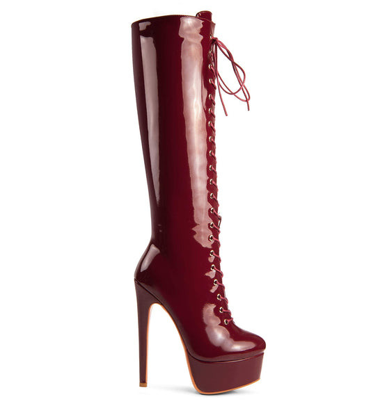 ANN CREEK 'Niwen' High Fashion Ultra High Stiletto Heels Platform Lace Up Boots Wine 9.5
