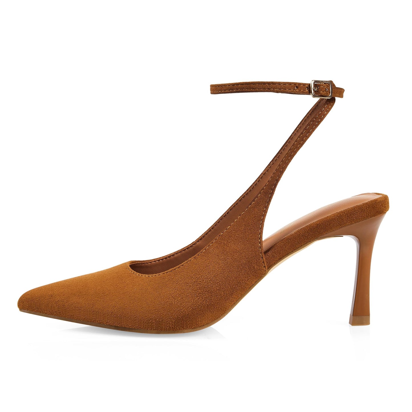 Women’s Slingback Pumps 3 Inch Stiletto Heels Pointed Toe with Ankle Strap Elegant Closed Toe High Heel Dress Shoes for Office Wedding Evening,Brown Suede,6