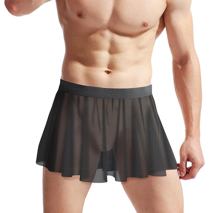 Mens Sissy Skirt Crossdressing Apparel See Through Mesh Mini Skirt Crossdresser Gay Underwear Sheer Panties Lingerie Black