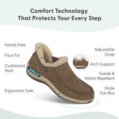 Orthofeet Women's Orthopedic Light Brown Leather Lorin Hands-Free Slipper, Size 9
