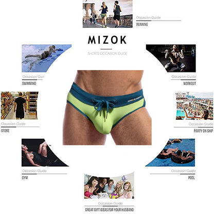 MIZOK Mens Swimsuit Briefs Sexy Low Rise Quick Dry Bikini Swimwear (Green, XL)