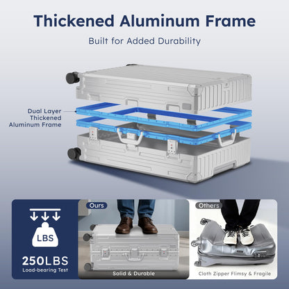 ALPHA CAMP Checked 28 Inch Luggage, Thickened Aluminum Frame Luggage with TSA Spinner Wheels, 3-Layer PC Hard Shell Zipperless Lightweight Travel Suitcase, TypeC USB Charging Port, Cup Holder